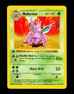 1999 Pokemon NIDORINO Base Set 1ST EDITION Shadowless 3D STAMP Non Holo 37/102 - Image 1