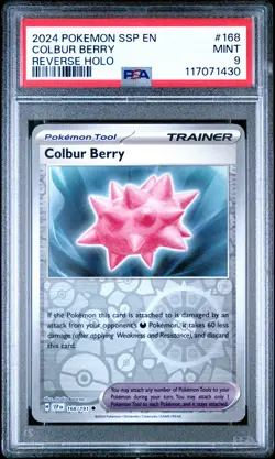 2024 POKEMON SSP EN-SURGING SPARKS REVERSE HOLO #168 COLBUR BERRY PSA 9 - Image 1