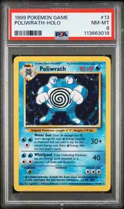 1999 Pokemon Base Set Unlimited English 13/102 Poliwrath Holo RARE PSA 8 NM MINT - Image 1