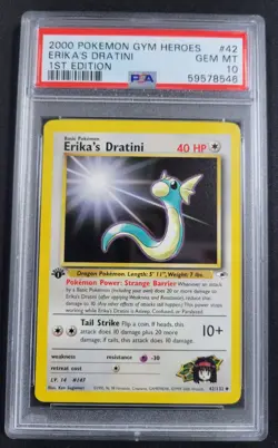 Vintage (2000) Pokemon Gym Heroes 1st Edition Erika's Dratini 42/132 PSA 10 - Image 1