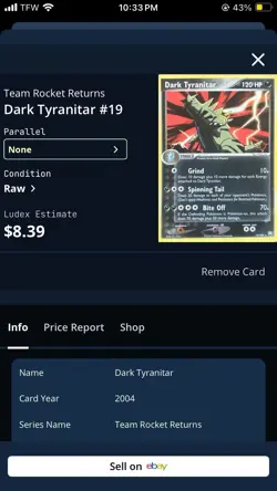 Pokemon Dark Tyranitar Card 19/109 Stamped World Championships 2005 NM Condition - Image 2
