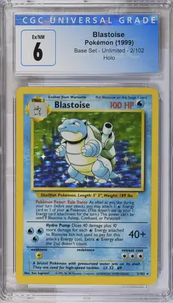 Vintage WOTC Pokemon Blastoise 1999 Base Set (Unlimited) #2/102 CGC 6 Ex/NM Holo - Image 3