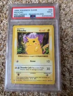 1999 Pokemon Base Set Shadowless "Red Cheeks" Pikachu 58/102 PSA 9 MINT - Image 1