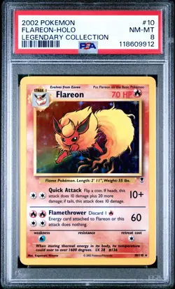 2002 Pokemon Legendary Collection #10 Flareon Holo PSA 8 NM-MINT - Image 1