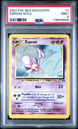 2001 Pokemon Neo Discovery #1 Espeon Holo PSA 9 MINT w/ SWIRL! - Image 1