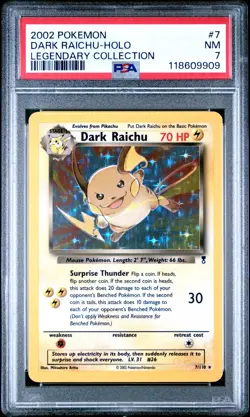 2002 Pokemon Legendary Collection #7 Dark Raichu Holo PSA 7 NM - Image 1