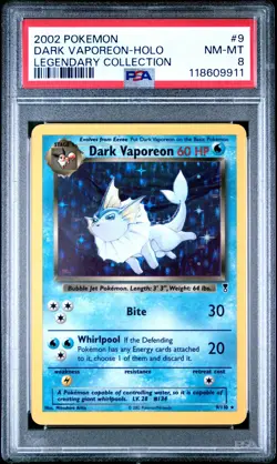 2002 Pokemon Legendary Collection #9 Dark Vaporeon Holo PSA 8 NM-MINT - Image 1