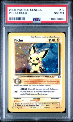2000 Pokemon Neo Genesis #12 Pichu Holo PSA 8 NM-MINT w/ SWIRL - Image 1