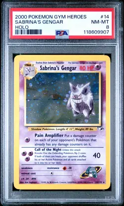 2000 Pokemon Gym Heroes #14 Sabrina's Gengar Holo PSA 8 NM-MINT BIG SWIRL - Image 1