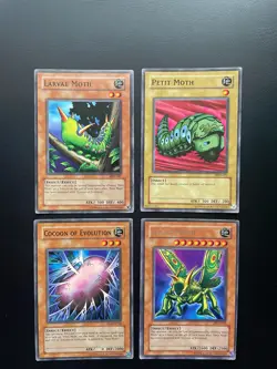 Yugioh Petit Moth + Larvae Moth + Cacoon Of Evolution + Great Moth DB1/MRD MP/HP - Image 1