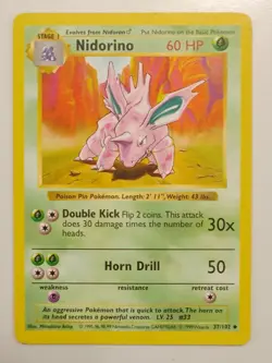 Nidorino 037/102 Base Set (Shadowless) Regular LP (Lightly Played) Pokemon Card - Image 1