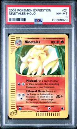 2002 Pokemon Expedition #21 Ninetales Holo PSA 8 NM-MINT - Image 1