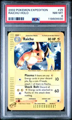 2002 Pokemon Expedition #25 Raichu Holo PSA 8 NM-MINT w/ BIG SWIRL! - Image 1