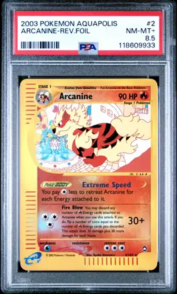 2003 Pokemon Aquapolis #2 Arcanine Reverse Foil PSA 8.5 NM-MINT+ - Image 1