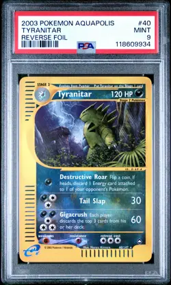 2003 Pokemon Aquapolis #40 Tyranitar Reverse Foil PSA 9 MINT - Image 1