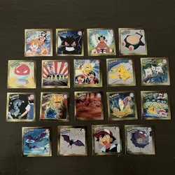 Pokemon Art Box Lot of 18 Flipz Gold Pokemon Chase Stickers w/ Gengar & Ash - Image 1