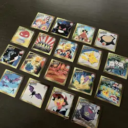 Pokemon Art Box Lot of 18 Flipz Gold Pokemon Chase Stickers w/ Gengar & Ash - Image 2
