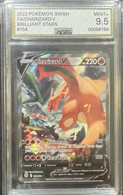 AGS 9.5 CHARIZARD V 154 BRILLIANT STARS ALT ART SWORD & SHIELD POKEMON MINT + - Image 1