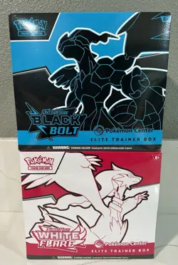 Black Bolt and White Flare Pokemon Center Exclusive Elite Trainer Boxes ETB Set - Image 1