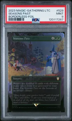 2023 MTG TALES OF MIDDLE-EARTH COMMANDER BORDERLESS-FOIL #529 SEASONS PAST PSA 9 - Image 1