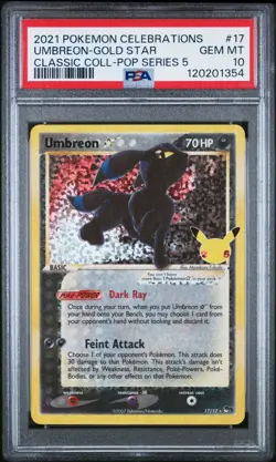 PSA 10 GEM MINT Umbreon Celebrations Classic Gold Star Pokemon Card 17/17 - Image 1