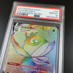 PSA 10 Celebi Vmax 199/198 Chilling Reign Rainbow Rare Holo Pokemon Card - Image 2