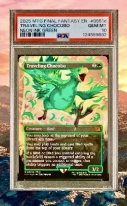 Traveling Chocobo Borderless Neon Ink Green Final Fantasy 2025 MTG Foil PSA 10 - Image 1