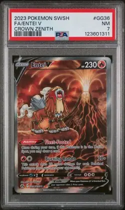 2023 POKEMON SWORD AND SHIELD CROWN ZENITH #GG36 FA/ENTEI V CROWN ZENITH PSA 7 - Image 1