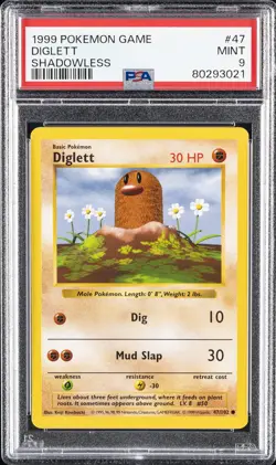 1999 POKEMON GAME SHADOWLESS #47 DIGLETT PSA 9 - Image 1