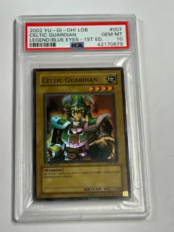 Yugioh PSA 10 2002 Celtic Guardian LOB-007 Super Rare 1st Edition WAVY *0679 - Image 1