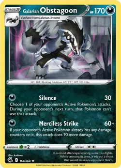 Pokemon Galarian Obstagoon (161/264) [Sword & Shield: Fusion Strike] - Image 1
