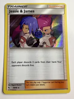 Jessie and James 58/68 - Hidden Fates - Holo Rare Pokemon Card -LP - Image 1