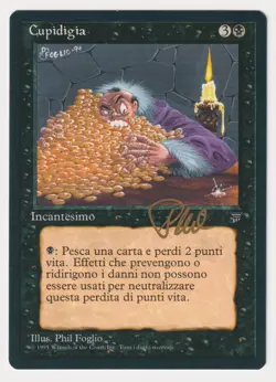 Gold Signed Italian Greed LP Legends Artist Phil Foglio 1995 MTG Magic Vintage! - Image 1
