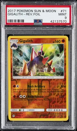 2017 POKEMON SUN & MOON #71 GIGALITH-REVERSE FOIL PSA 9 - Image 1