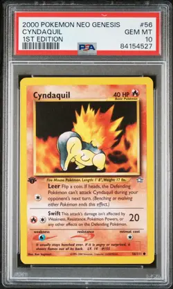 2000 Pokemon Neo Genesis 1st Edition Cyndaquil #56 PSA 10 - Image 1