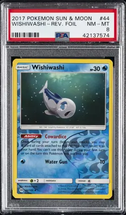 2017 POKEMON SUN & MOON #44 WISHIWASHI-REVERSE FOIL PSA 8 - Image 1