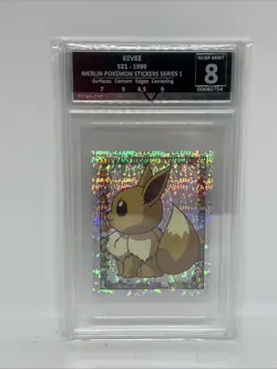Get Graded 8 EEVEE Prism Holo 1999 Pokemon Merlin Sticker #S21 Vintage Rare - Image 1