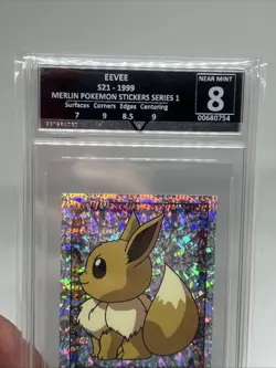 Get Graded 8 EEVEE Prism Holo 1999 Pokemon Merlin Sticker #S21 Vintage Rare - Image 3