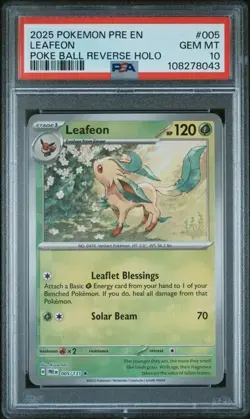 PSA 10 Leafeon 005/131 Pokemon Prismatic Evolutions Poke Ball Reverse Holo 2025 - Image 1