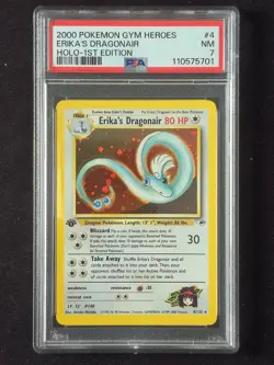 ERIKA'S DRAGONAIR 4/132 1st Edition Gym Heroes Holo Rare 2000 Pokemon Card PSA 7 - Image 1