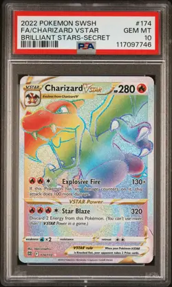 2022 POKEMON SWORD & SHIELD BRILLIANT STARS #174 FULL ART/CHARIZARD VSTAR PSA 10 - Image 1