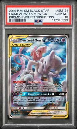 2019 POKEMON SM BLACK STAR PROMO #SM191 FULL ART/MEWTWO & MEW GX PSA 10 - Image 1