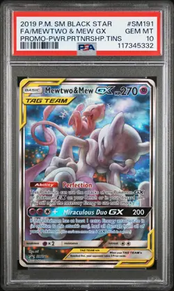2019 POKEMON SM BLACK STAR PROMO #SM191 FULL ART/MEWTWO & MEW GX PSA 10 - Image 1