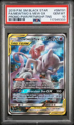 2019 POKEMON SM BLACK STAR PROMO #SM191 FULL ART/MEWTWO & MEW GX PSA 10 - Image 1