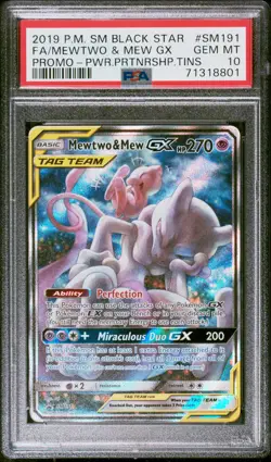 2019 POKEMON SM BLACK STAR PROMO #SM191 FULL ART/MEWTWO & MEW GX PSA 10 - Image 1