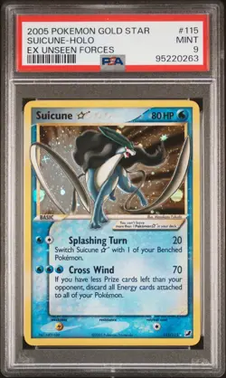 Pokemon Suicune Gold Star EX Unseen Forces Holo Rare #115 PSA 9 Mint - Image 1