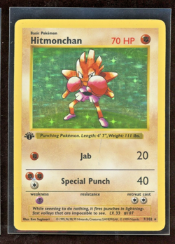 1999 Pokemon 1ST EDITION Base Set Hitmonchan 7/102 Holo Foil Shadowless WOTC - Image 1