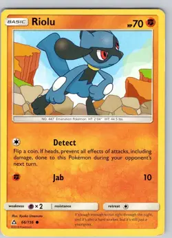 Pokemon TCG Riolu S&M Ultra Prism 66/156 Regular Common Card Played MP-LP - Image 1