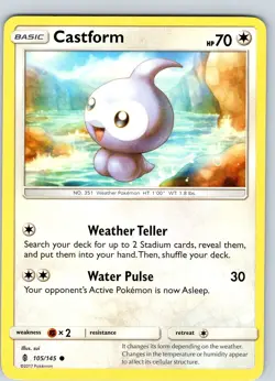 Pokemon TCG Castform S&M Guardians Rising 105/145 Regular Common Card Played LP - Image 1