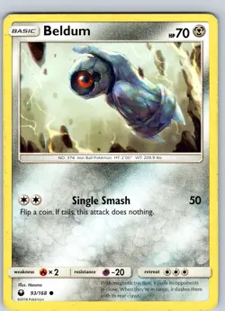 Pokemon TCG Beldum S&M Celestial Storm 93/168 Regular Common Card Played LP - Image 1